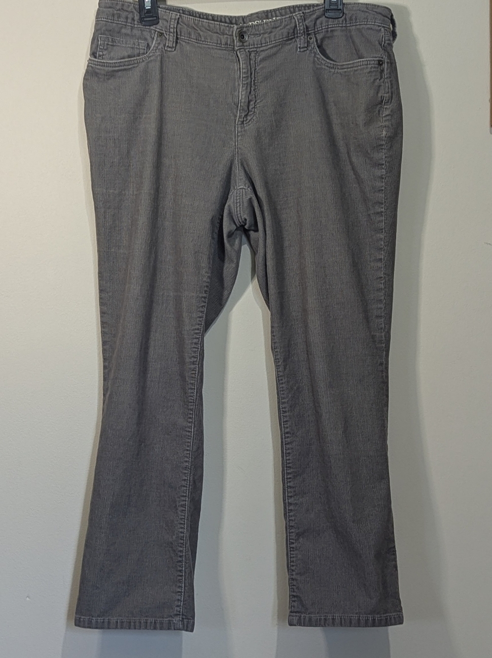 Lands End Corduroy Pants Womens 14 Petite Gray Mid Rise Straight Leg Stretch
